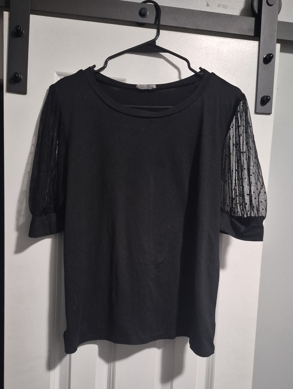 Women’s Black Top with Sheer Puff Sleeves